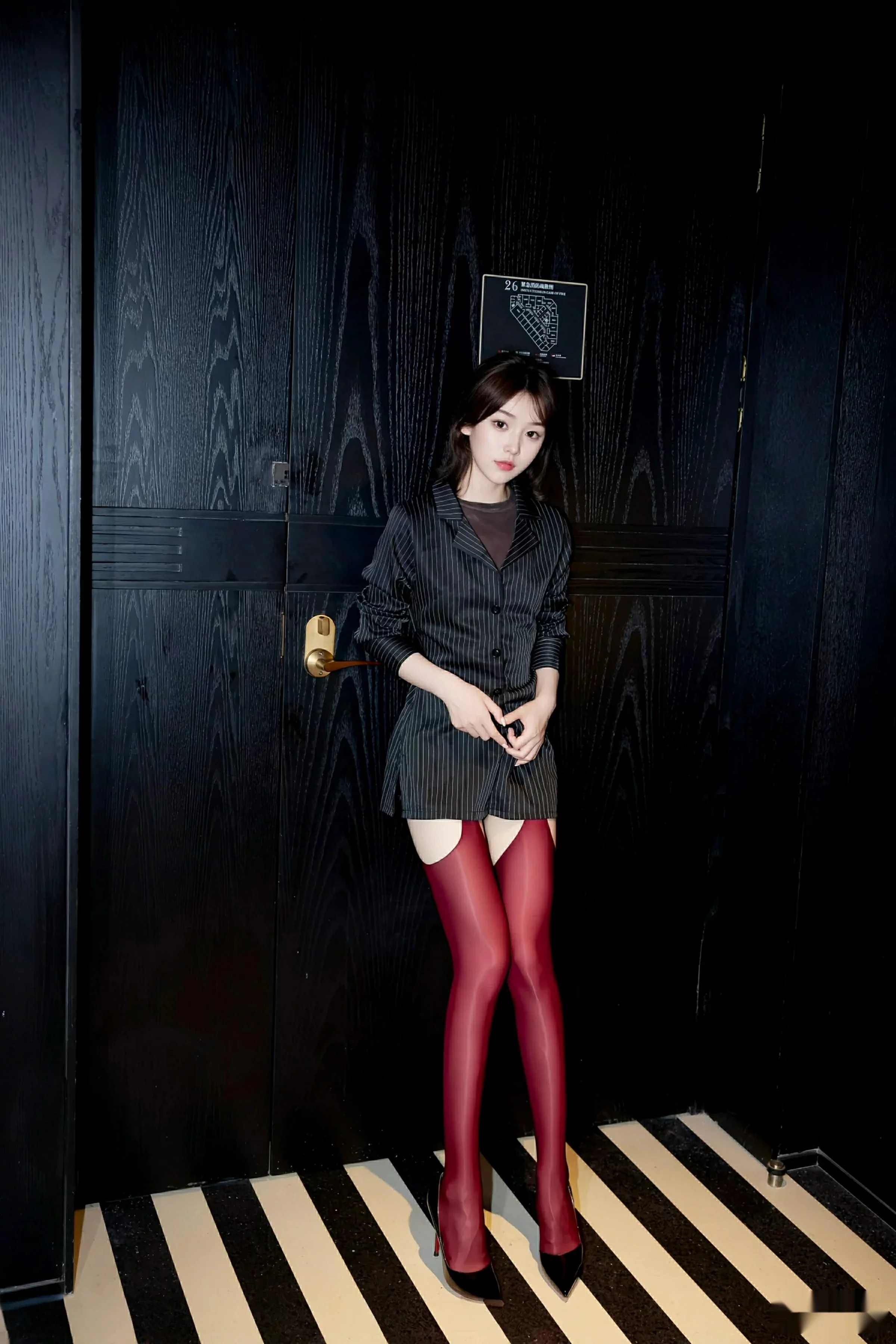 秀人集.com_[XiuRen秀人网]No.10633_模特汁汁时尚穿搭性感黑色衬衫配红丝吊袜秀曼妙身姿诱惑写真57P