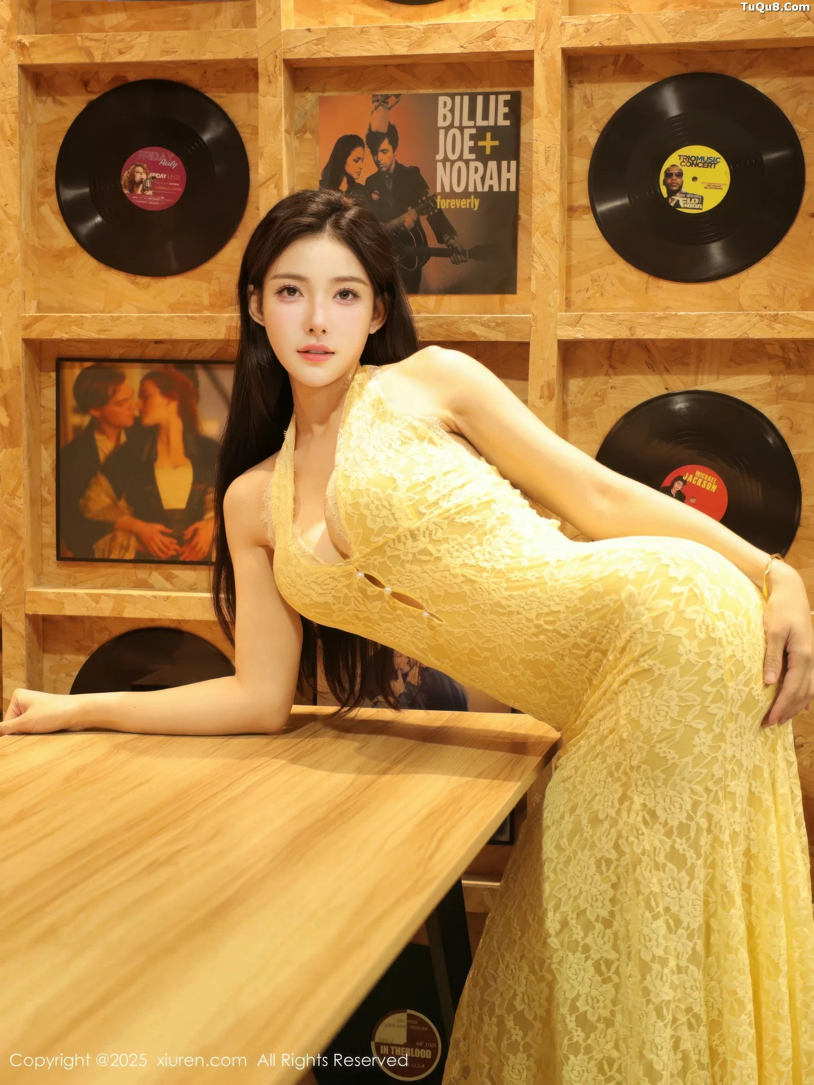 秀人集.com_[XiuRen秀人网]No.10715_模特梨霜儿性感黄色蕾丝连衣长裙半脱秀高挑丰腴身材诱惑写真78P